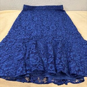 J. Crew Royal Blue Lace Pencil Skirt Lace Trim Bottom SZ 4 Floral Geometric